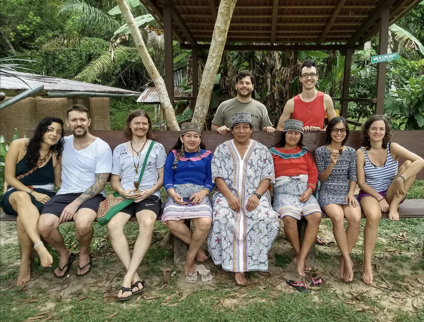 Mike with Shipibo hosts at a temple in Peru